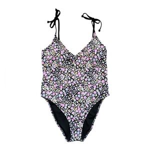 PINK Victoria’s Secret Floral One Piece Swimsuit V-Neck Tie Strap Beach Vacay XL